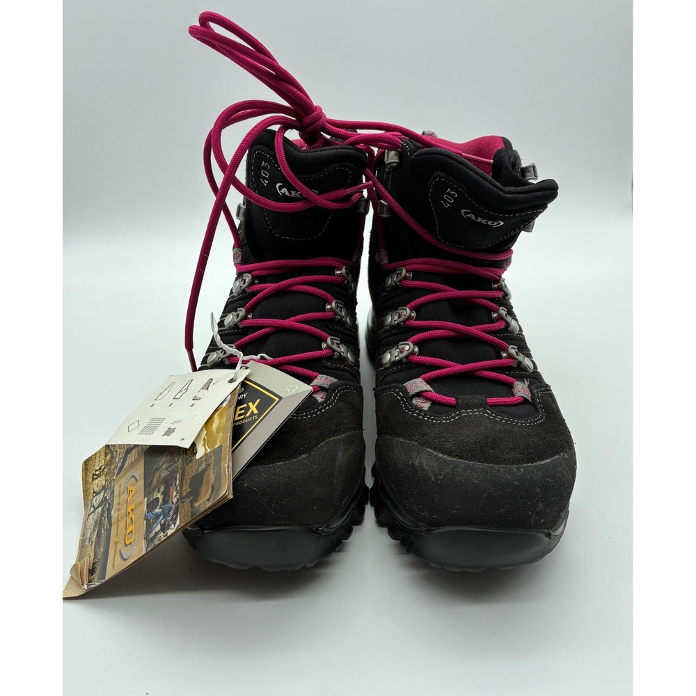 AKU Gore-Tex Hiking Boots Womens 7.5 Black Pink Suede Vibram Waterproof Trekking